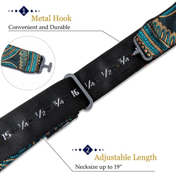 Men Bow Tie Paisley Striped Self-Bow Tie for Men and Silk Woven Bowtie Pocket Sq - Picture 5 of 6